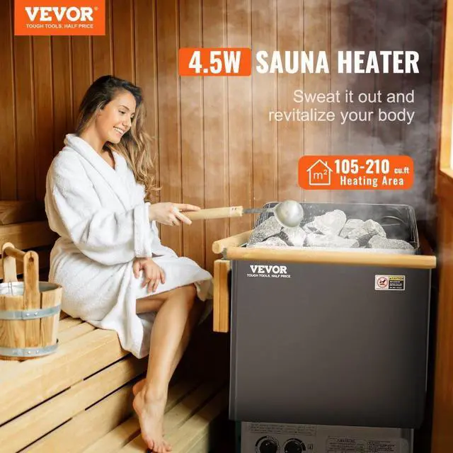 Alt view image 2 of 7 - VEVOR Sauna Heater, 4.5KW 220V Electric Sauna Stove, Steam Bath Sauna Heater with Built-In Controls, 3h Timer and Adjustable Temp for Max. 105-210 Cubic Feet, Home Hotel Spa Shower Use, FCC Certifica