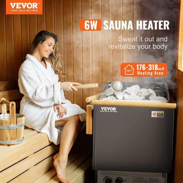 Alt view image 2 of 7 - VEVOR Sauna Heater, 6KW 220V Electric Sauna Stove, Steam Bath Sauna Heater with Built-In Controls, 3h Timer and Adjustable Temp for Max. 176-318 Cubic Feet, Home Hotel Spa Shower Use, FCC Certificati
