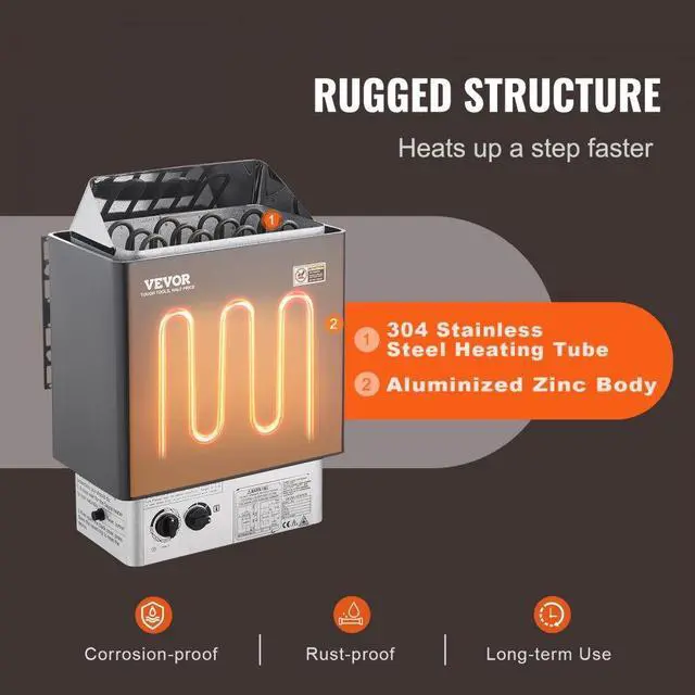 Alt view image 3 of 7 - VEVOR Sauna Heater, 6KW 220V Electric Sauna Stove, Steam Bath Sauna Heater with Built-In Controls, 3h Timer and Adjustable Temp for Max. 176-318 Cubic Feet, Home Hotel Spa Shower Use, FCC Certificati