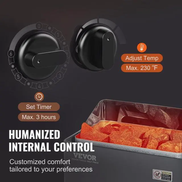 Alt view image 4 of 7 - VEVOR Sauna Heater, 6KW 220V Electric Sauna Stove, Steam Bath Sauna Heater with Built-In Controls, 3h Timer and Adjustable Temp for Max. 176-318 Cubic Feet, Home Hotel Spa Shower Use, FCC Certificati