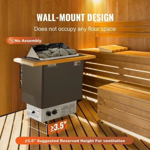 Alt view image 6 of 7 - VEVOR Sauna Heater, 6KW 220V Electric Sauna Stove, Steam Bath Sauna Heater with Built-In Controls, 3h Timer and Adjustable Temp for Max. 176-318 Cubic Feet, Home Hotel Spa Shower Use, FCC Certificati