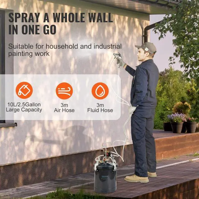 Alt view image 4 of 7 - VEVOR Spray Paint Pressure Pot Tank, 10L/2.5gal Air Paint Pressure Pot, 1.5mm+4mm Two Nozzles Two Spray Paint Guns, 60PSI Max, for Industry Home Decor Architecture Construction Automotive Painting