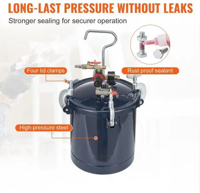 Alt view image 6 of 7 - VEVOR Spray Paint Pressure Pot Tank, 10L/2.5gal Air Paint Pressure Pot, 1.5mm+4mm Two Nozzles Two Spray Paint Guns, 60PSI Max, for Industry Home Decor Architecture Construction Automotive Painting