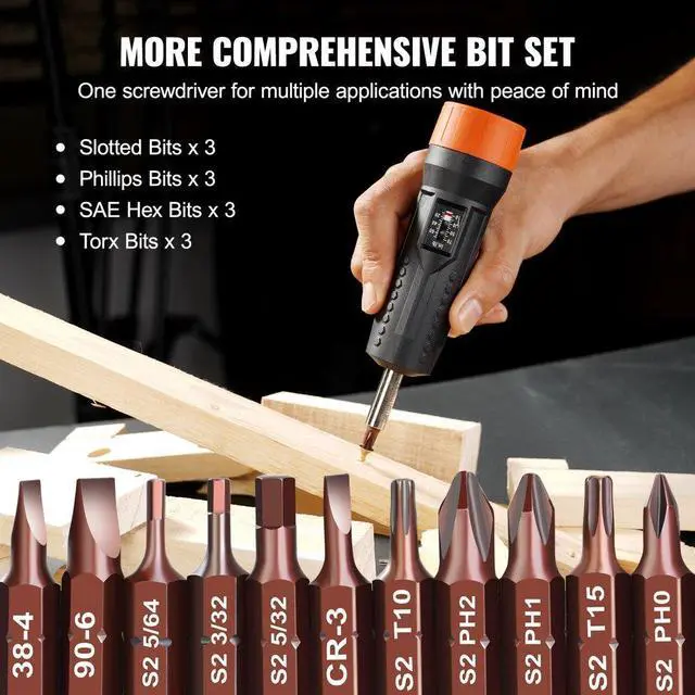 Alt view image 3 of 7 - VEVOR 1/4" Drive Torque Screwdriver Wrench Set | 10-70 in-lbs Torque Adjustment Range | 1 in-lb Increment Torque Screwdriver | Driver Bits Set with View Window, 12 Bits & Case, Magnetic Function