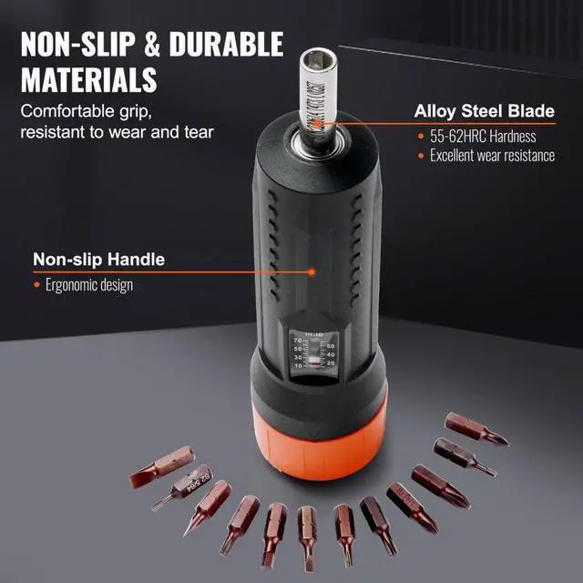 Alt view image 4 of 7 - VEVOR 1/4" Drive Torque Screwdriver Wrench Set | 10-70 in-lbs Torque Adjustment Range | 1 in-lb Increment Torque Screwdriver | Driver Bits Set with View Window, 12 Bits & Case, Magnetic Function