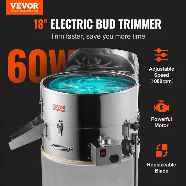 Alt view image 2 of 7 - VEVOR Electric Bud Trimmer, 18'' Electric Leaf Trimmer Machine with 60W Adjustable Speed, Tillable Trimmer with Stainless-Steel Blades, Bud Leaf Trimmer Mesh Bag & Hand Pruner Included for Leaves, Bud