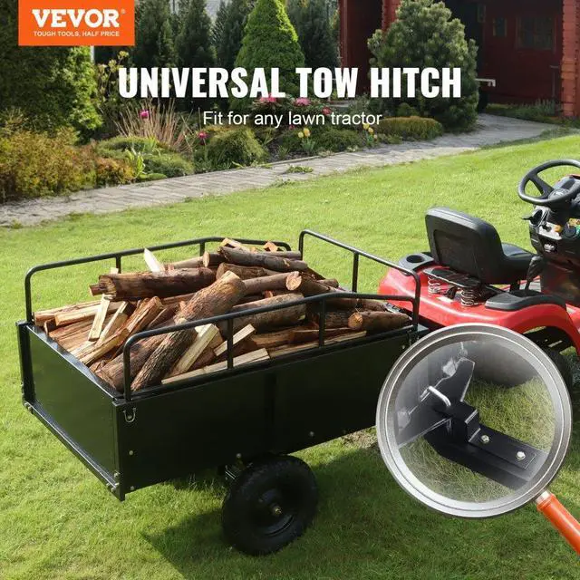 Alt view image 2 of 7 - VEVOR Heavy Duty ATV Trailer Steel Dump Cart, 750-Pound 15 Cubic Feet, Garden Utility Trailer with Removable Sides for Riding Lawn Mower Tractor