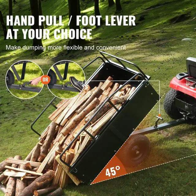 Alt view image 5 of 7 - VEVOR Heavy Duty ATV Trailer Steel Dump Cart, 750-Pound 15 Cubic Feet, Garden Utility Trailer with Removable Sides for Riding Lawn Mower Tractor