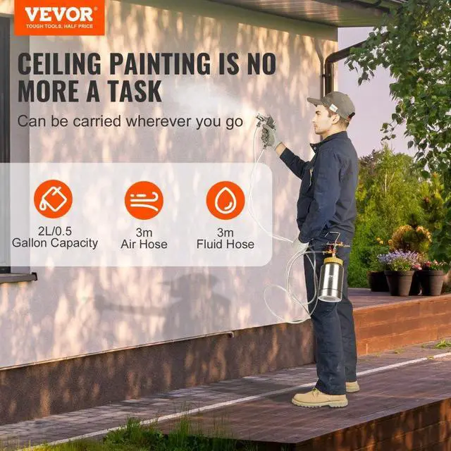 Alt view image 2 of 7 - VEVOR 2L/0.5gal Spray Paint Pressure Pot Tank, Lightweight Air Paint Pressure Pot, 1.8mm Nozzle Spray Paint Gun 3m Hoses for Home Decoration Architecture Construction Automotive Painting, 45PSI Max