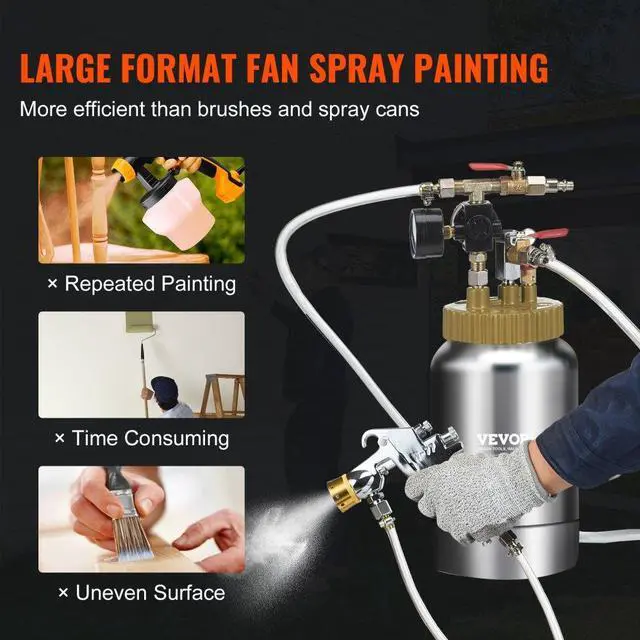 Alt view image 3 of 7 - VEVOR 2L/0.5gal Spray Paint Pressure Pot Tank, Lightweight Air Paint Pressure Pot, 1.8mm Nozzle Spray Paint Gun 3m Hoses for Home Decoration Architecture Construction Automotive Painting, 45PSI Max