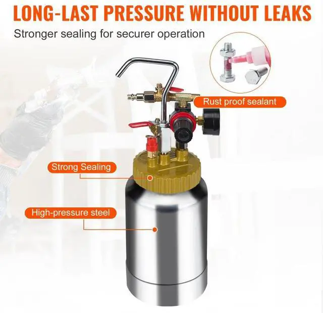 Alt view image 6 of 7 - VEVOR 2L/0.5gal Spray Paint Pressure Pot Tank, Lightweight Air Paint Pressure Pot, 1.8mm Nozzle Spray Paint Gun 3m Hoses for Home Decoration Architecture Construction Automotive Painting, 45PSI Max