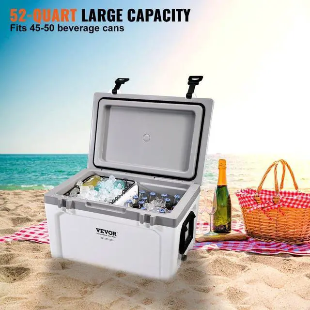 Alt view image 4 of 7 - VEVOR Insulated Portable Cooler, 52 qt, Holds 50 Cans, Ice Retention Hard Cooler with Heavy Duty Handle, Ice Chest Lunch Box for Camping, Beach, Picnic, Travel, Outdoor, Keeps Cool for up to 6 Days