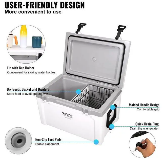 Alt view image 6 of 7 - VEVOR Insulated Portable Cooler, 52 qt, Holds 50 Cans, Ice Retention Hard Cooler with Heavy Duty Handle, Ice Chest Lunch Box for Camping, Beach, Picnic, Travel, Outdoor, Keeps Cool for up to 6 Days