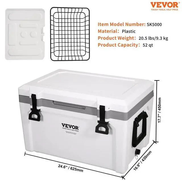 Alt view image 7 of 7 - VEVOR Insulated Portable Cooler, 52 qt, Holds 50 Cans, Ice Retention Hard Cooler with Heavy Duty Handle, Ice Chest Lunch Box for Camping, Beach, Picnic, Travel, Outdoor, Keeps Cool for up to 6 Days