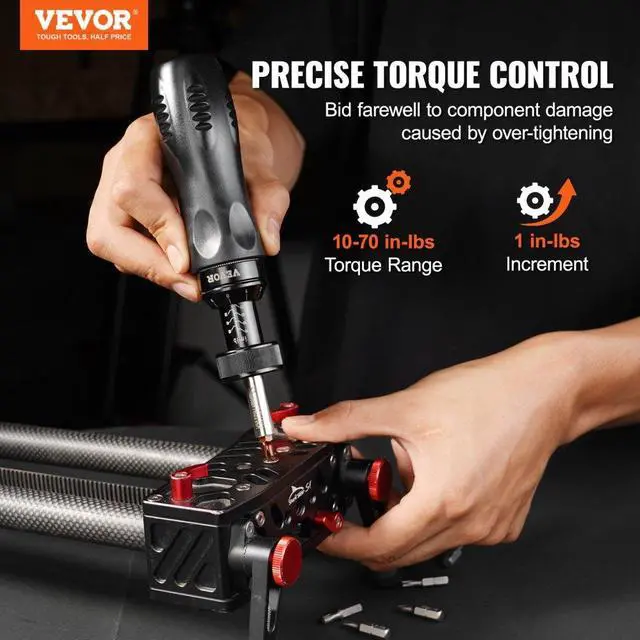 Alt view image 2 of 7 - VEVOR Torque Screwdriver, 1/4" Drive Screwdriver Torque Wrench, Electrician Torque Screwdriver with Scale, 10-70 in/lbs Torque Range, 1 in-lbs Torque Increment Torque Screwdriver with Bits & Case