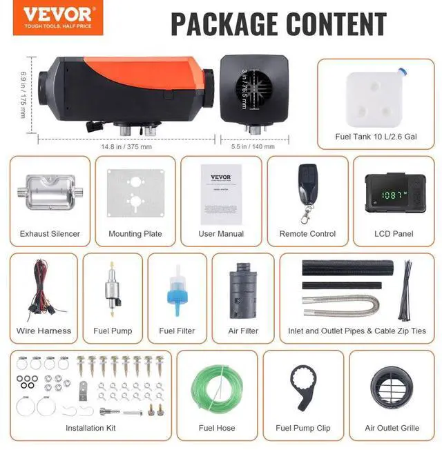 Alt view image 7 of 7 - VEVOR Bluetooth App Control Diesel Air Heater, 12V 8KW Diesel Heater with Automatic Altitude Adjustment, Remote Control and LCD, Diesel Parking Heater for RV Trailer Camper Van Boat And Indoors