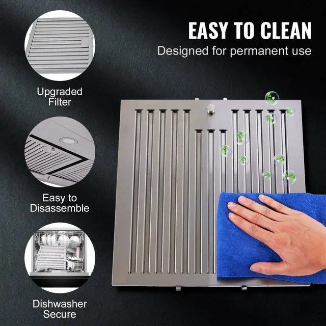 Alt view image 3 of 7 - VEVOR Under Cabinet Range Hood, Dual Motors Ductless Kitchen Stove Vent, Stainless Steel Permanent Filter with 3-Speed Exhaust Fan, 2 Baffle Filters, LED Lights, Touch Control Panel, Silver (30 inch)