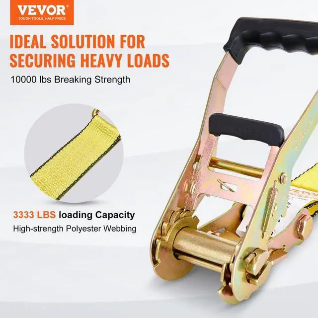 Alt view image 2 of 7 - VEVOR Ratchet Tie Down Straps (4PK), 10000 lb Break Strength, Double J Hook Includes 4 Premium 2" x 27' Rachet Tie Downs with Padded Handles, for Moving Securing Cargo, Appliances, Lawn Equipment