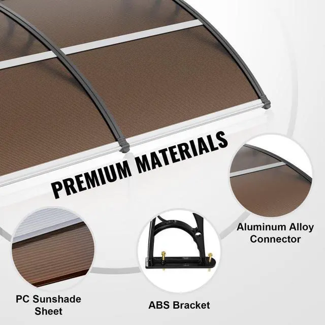 Alt view image 6 of 7 - VEVOR Window Door Awning Canopy 80" x 40", UPF 50+ Polycarbonate Entry Door Outdoor Window Awning Exterior, Front Door Overhang Awning for Sun Shutter, UV, Rain, Snow Protection, Hollow Sheet