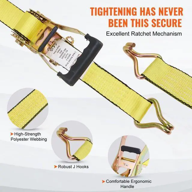 Alt view image 3 of 7 - VEVOR Ratchet Tie Down Straps (4PK), 10000 lb Break Strength, Double J Hook Includes 4 Premium 2" x 27' Rachet Tie Downs with Padded Handles, for Moving Securing Cargo, Appliances, Lawn Equipment