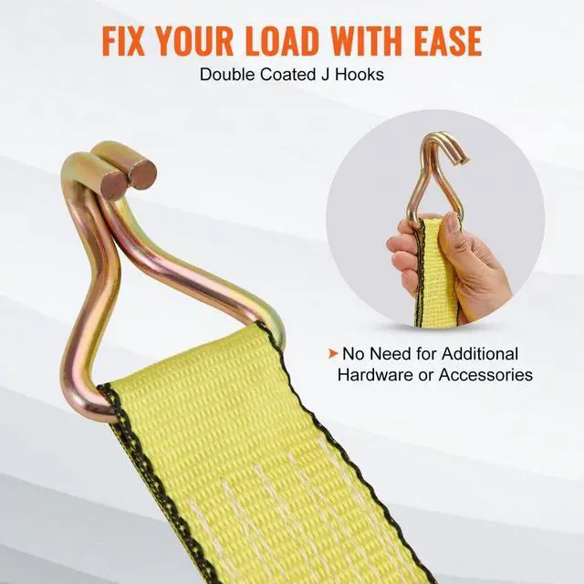 Alt view image 4 of 7 - VEVOR Ratchet Tie Down Straps (4PK), 10000 lb Break Strength, Double J Hook Includes 4 Premium 2" x 27' Rachet Tie Downs with Padded Handles, for Moving Securing Cargo, Appliances, Lawn Equipment