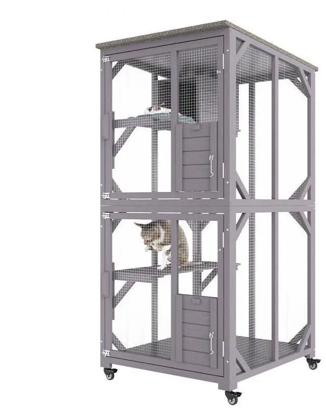 Main image of VEVOR Cat House Outdoor, 3-Tier Large Catio, Cat Enclosure with 360° Rotating Casters, 2 Platforms, A Resting Box and Large Front Door, 29.9 x 34 x 64.1 inch