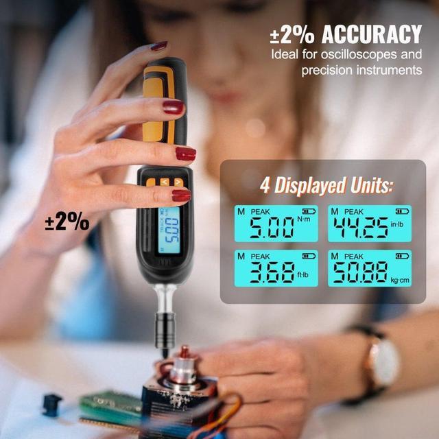 Alt view image 3 of 7 - VEVOR Digital Torque Screwdriver, 1/4" Drive Screwdriver Torque Wrench, Electrician Torque Screwdriver with LCD, 2.65-70.67 in-lbs Torque Range, 0.01 N.m Increment Torque Screwdriver with Bits & Case