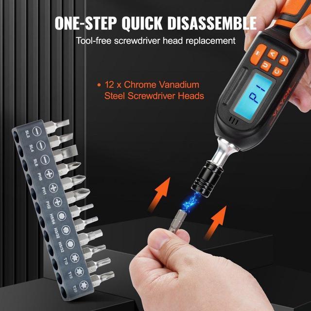 Alt view image 6 of 7 - VEVOR Digital Torque Screwdriver, 1/4" Drive Screwdriver Torque Wrench, Electrician Torque Screwdriver with LCD, 2.65-70.67 in-lbs Torque Range, 0.01 N.m Increment Torque Screwdriver with Bits & Case
