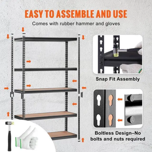 Alt view image 4 of 7 - VEVOR Storage Shelving Unit, 5-Tier Adjustable, 2000 lbs Capacity, Heavy Duty Garage Shelves Metal Organizer Utility Rack, Black, 48" L x 24" W x 72" H for Kitchen Pantry Basement Bathroom Laundry