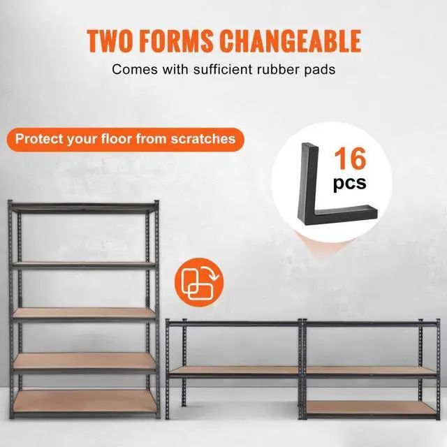 Alt view image 5 of 7 - VEVOR Storage Shelving Unit, 5-Tier Adjustable, 2000 lbs Capacity, Heavy Duty Garage Shelves Metal Organizer Utility Rack, Black, 48" L x 24" W x 72" H for Kitchen Pantry Basement Bathroom Laundry
