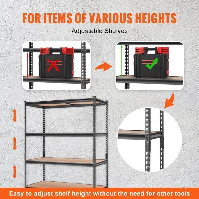 Alt view image 6 of 7 - VEVOR Storage Shelving Unit, 5-Tier Adjustable, 2000 lbs Capacity, Heavy Duty Garage Shelves Metal Organizer Utility Rack, Black, 48" L x 24" W x 72" H for Kitchen Pantry Basement Bathroom Laundry