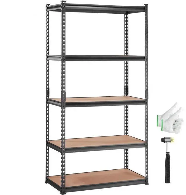 Main image of VEVOR Storage Shelving Unit, 5-Tier Adjustable, 2000 lbs Capacity, Heavy Duty Garage Shelves Metal Organizer Utility Rack, Black, 36" L x 18" W x 72" H for Kitchen Pantry Basement Bathroom Laundry
