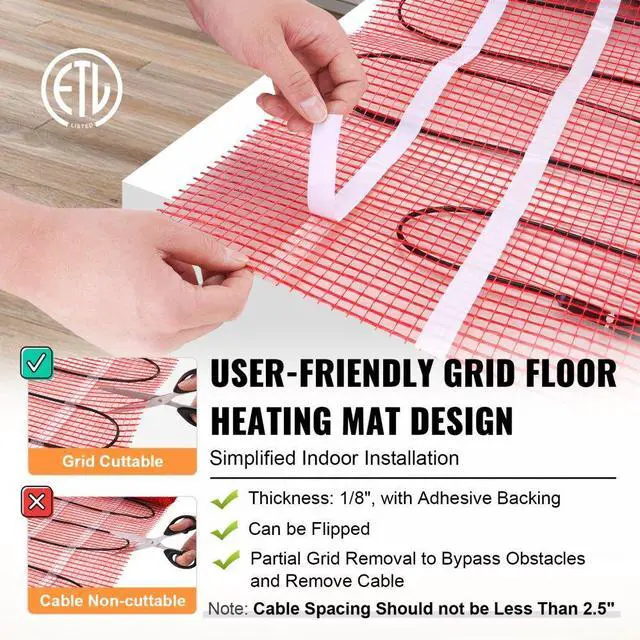 Alt view image 3 of 7 - VEVOR Floor Heating Mat, 100 Sq. ft, Electric Radiant In-Floor Heated Warm System with Digital Floor Sensing Thermostat, Includes Installation Monitor, Adhesive Back for Easy Installation on The Floor