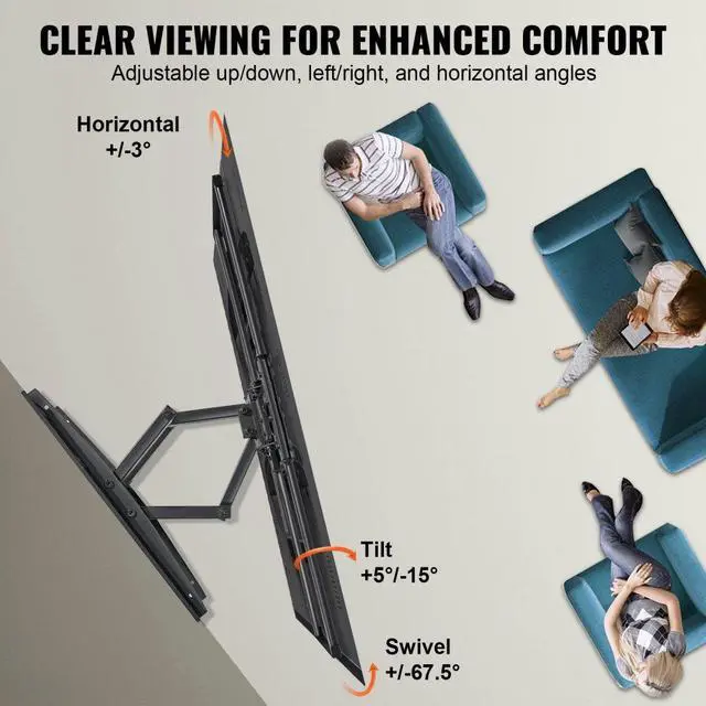 Alt view image 3 of 7 - VEVOR Full Motion TV Mount Fits for Most 37-75 inch TVs, Swivel Tilt Horizontal Adjustment TV Wall Mount Bracket with 4 Articulating Arms, Max VESA 600x400mm, Holds up to 132 lbs