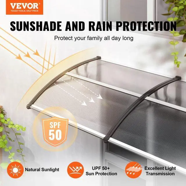 Alt view image 2 of 7 - VEVOR Window Door Awning Canopy 40" x 80", UPF 50+ Polycarbonate Entry Door Outdoor Window Awning Exterior, Front Door Overhang Awning for Sun Shutter, UV, Rain, Snow Protection, Hollow Sheet