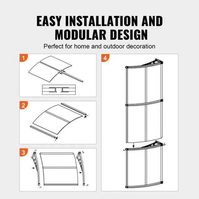 Alt view image 3 of 7 - VEVOR Window Door Awning Canopy 40" x 80", UPF 50+ Polycarbonate Entry Door Outdoor Window Awning Exterior, Front Door Overhang Awning for Sun Shutter, UV, Rain, Snow Protection, Hollow Sheet