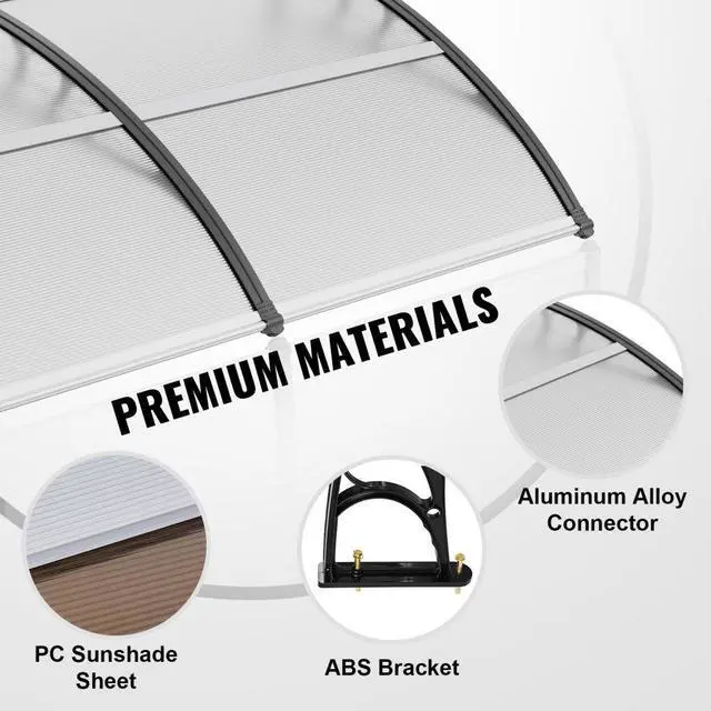 Alt view image 6 of 7 - VEVOR Window Door Awning Canopy 40" x 80", UPF 50+ Polycarbonate Entry Door Outdoor Window Awning Exterior, Front Door Overhang Awning for Sun Shutter, UV, Rain, Snow Protection, Hollow Sheet