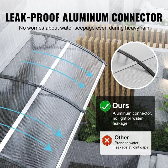 Alt view image 5 of 7 - VEVOR Window Door Awning Canopy 40" x 80", UPF 50+ Polycarbonate Entry Door Outdoor Window Awning Exterior, Front Door Overhang Awning for Sun Shutter, UV, Rain, Snow Protection, Hollow Sheet