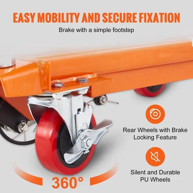 Alt view image 4 of 7 - VEVOR Hydraulic Lift Table Cart, 500lbs Capacity 28.5" Lifting Height, Manual Single Scissor Lift Table with 4 Wheels and Non-slip Pad, Hydraulic Scissor Cart for Material Handling, Orange