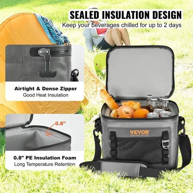 Alt view image 2 of 7 - VEVOR Soft Cooler Bag, 24 Cans Soft Sided Cooler Bag Leakproof with Zipper, Waterproof Soft Cooler Insulated Bag, Lightweight & Portable Collapsible Cooler for Beach, Hiking, Picnic, Camping, Travel