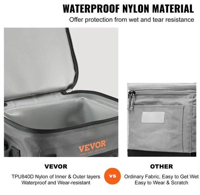 Alt view image 4 of 7 - VEVOR Soft Cooler Bag, 24 Cans Soft Sided Cooler Bag Leakproof with Zipper, Waterproof Soft Cooler Insulated Bag, Lightweight & Portable Collapsible Cooler for Beach, Hiking, Picnic, Camping, Travel