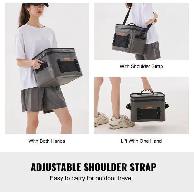 Alt view image 5 of 7 - VEVOR Soft Cooler Bag, 24 Cans Soft Sided Cooler Bag Leakproof with Zipper, Waterproof Soft Cooler Insulated Bag, Lightweight & Portable Collapsible Cooler for Beach, Hiking, Picnic, Camping, Travel
