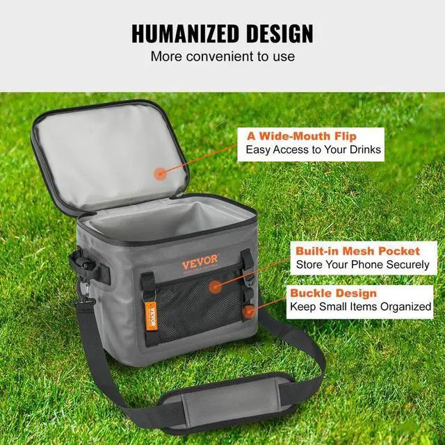 Alt view image 6 of 7 - VEVOR Soft Cooler Bag, 24 Cans Soft Sided Cooler Bag Leakproof with Zipper, Waterproof Soft Cooler Insulated Bag, Lightweight & Portable Collapsible Cooler for Beach, Hiking, Picnic, Camping, Travel