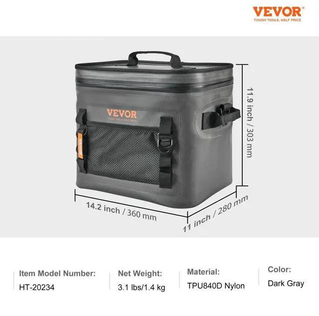 Alt view image 7 of 7 - VEVOR Soft Cooler Bag, 24 Cans Soft Sided Cooler Bag Leakproof with Zipper, Waterproof Soft Cooler Insulated Bag, Lightweight & Portable Collapsible Cooler for Beach, Hiking, Picnic, Camping, Travel