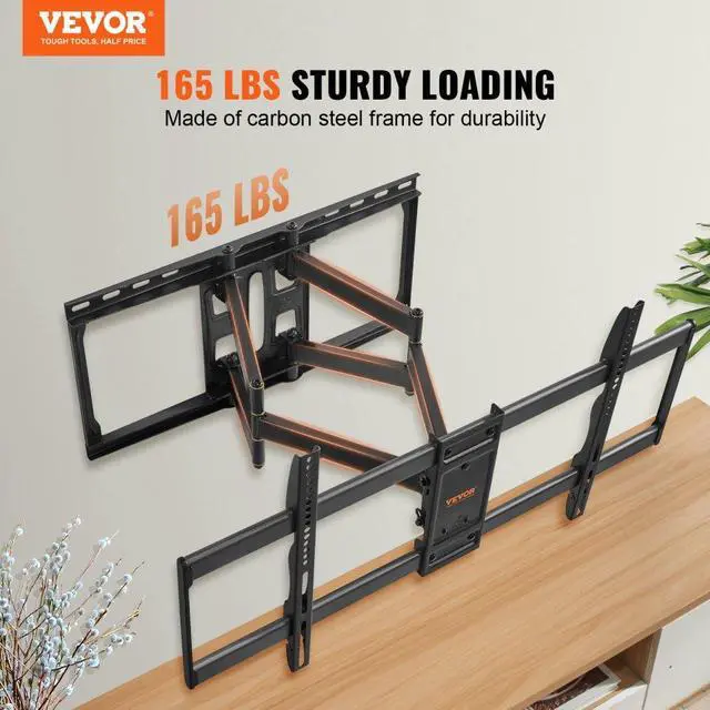 Alt view image 2 of 14 - VEVOR Full Motion TV Mount Fits for Most 37-90 inch TVs, Swivel Tilt Horizontal Adjustment TV Wall Mount Bracket with 4 Articulating Arms, Max VESA 600x400mm, Holds up to 165 lbs
