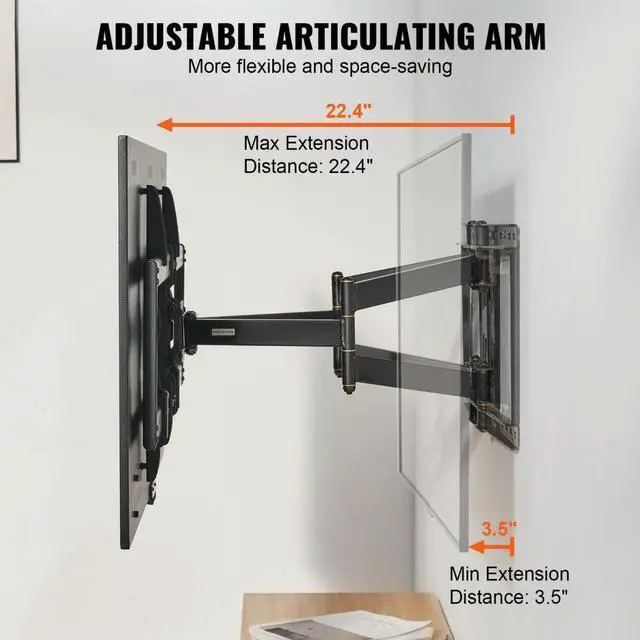 Alt view image 4 of 14 - VEVOR Full Motion TV Mount Fits for Most 37-90 inch TVs, Swivel Tilt Horizontal Adjustment TV Wall Mount Bracket with 4 Articulating Arms, Max VESA 600x400mm, Holds up to 165 lbs