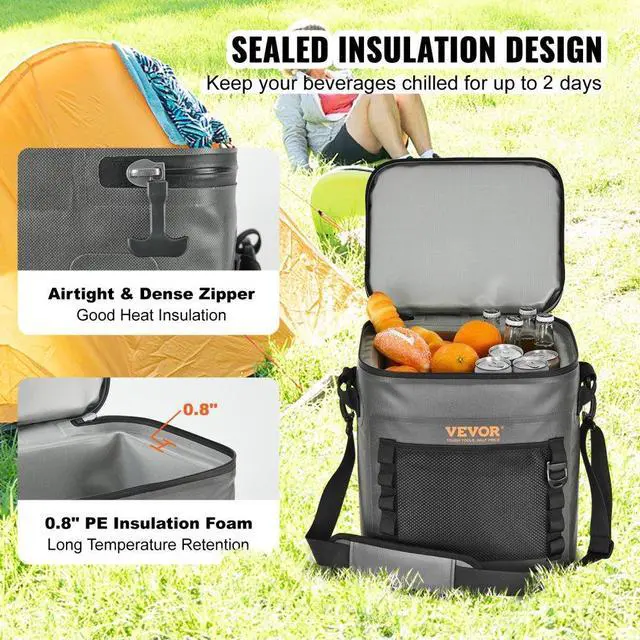 Alt view image 2 of 7 - VEVOR Soft Cooler Bag, 30 Cans Soft Sided Cooler Bag Leakproof with Zipper, Waterproof Soft Cooler Insulated Bag, Lightweight & Portable Collapsible Cooler for Beach, Hiking, Picnic, Camping, Travel