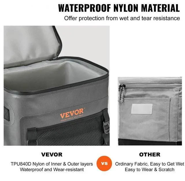 Alt view image 4 of 7 - VEVOR Soft Cooler Bag, 30 Cans Soft Sided Cooler Bag Leakproof with Zipper, Waterproof Soft Cooler Insulated Bag, Lightweight & Portable Collapsible Cooler for Beach, Hiking, Picnic, Camping, Travel