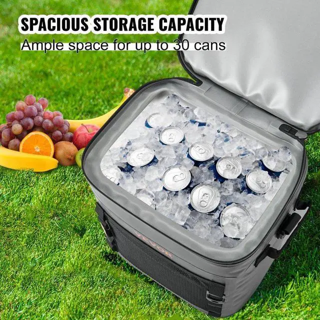 Alt view image 3 of 7 - VEVOR Soft Cooler Bag, 30 Cans Soft Sided Cooler Bag Leakproof with Zipper, Waterproof Soft Cooler Insulated Bag, Lightweight & Portable Collapsible Cooler for Beach, Hiking, Picnic, Camping, Travel