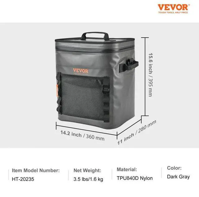 Alt view image 7 of 7 - VEVOR Soft Cooler Bag, 30 Cans Soft Sided Cooler Bag Leakproof with Zipper, Waterproof Soft Cooler Insulated Bag, Lightweight & Portable Collapsible Cooler for Beach, Hiking, Picnic, Camping, Travel